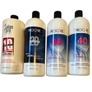 3-Procare and 1-Salon Care creme Developers 
10,20,30 and 1/2 full of 40 volume